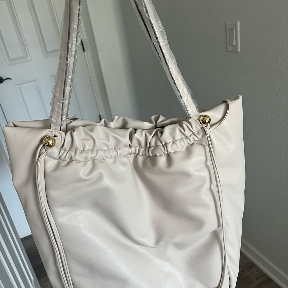 Victoria’s Secret Cream Textured Tote with Ruched Top